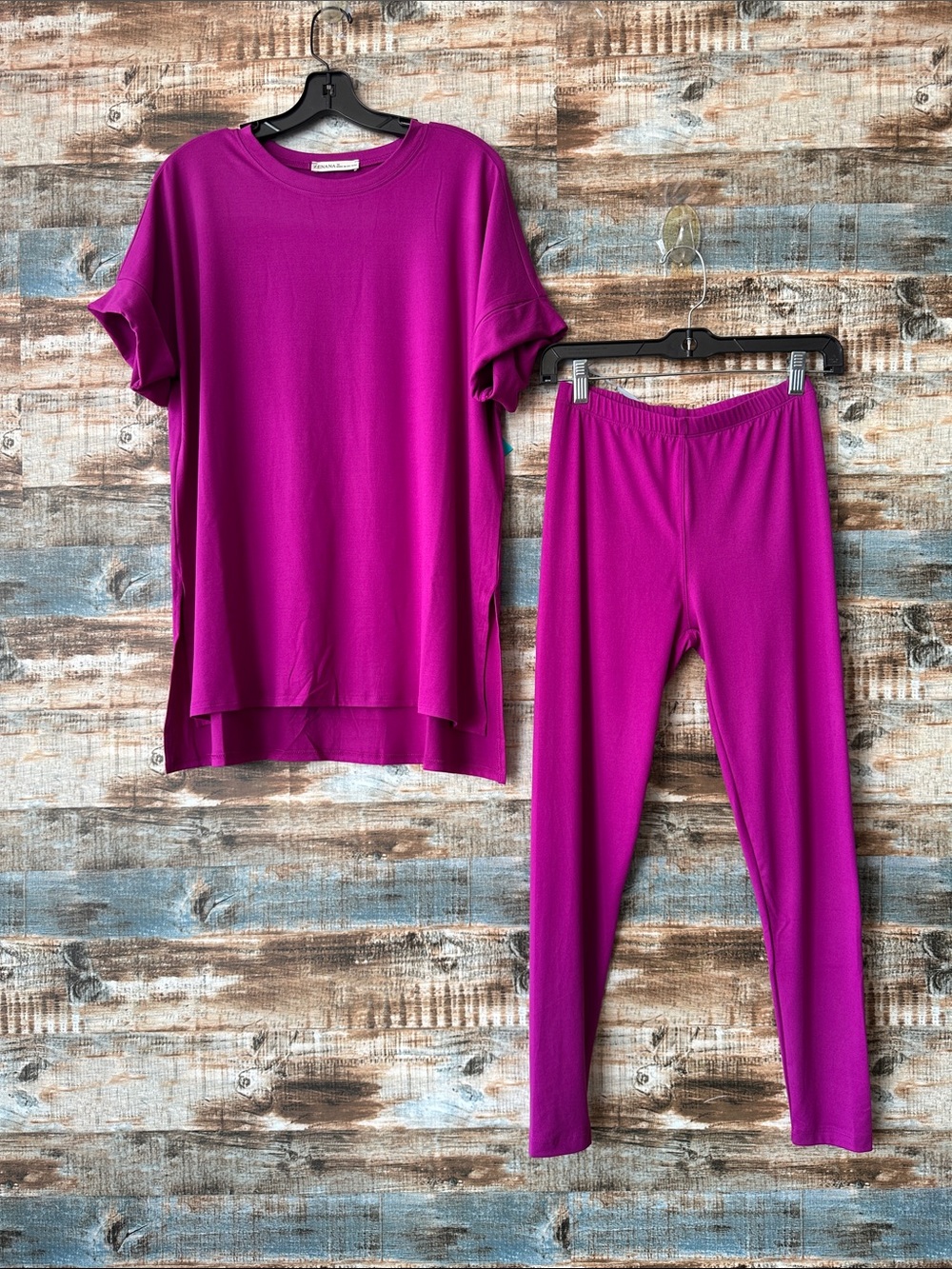 Zenana Outfitters Vibrant Magenta Short Sleeve Top & Leggings Pajama Set